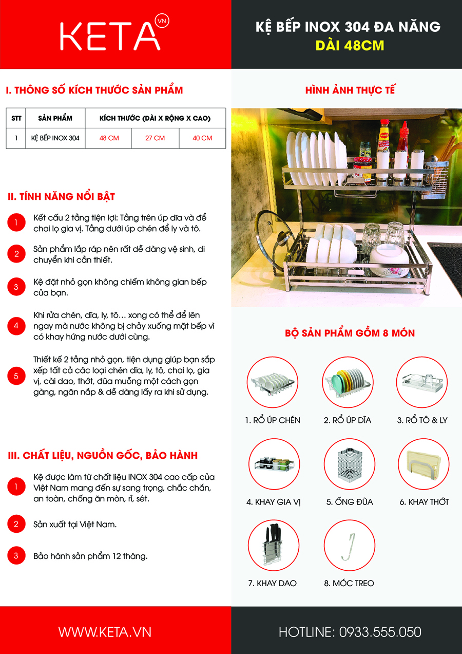 Kệ bếp inox đa năng 48cm